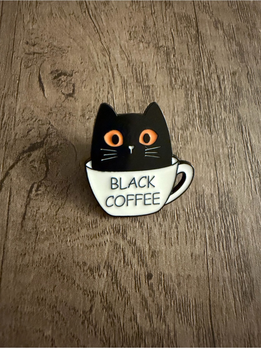 Black Coffee Cat Enamel Pin - Cute Black Cat in White Cup